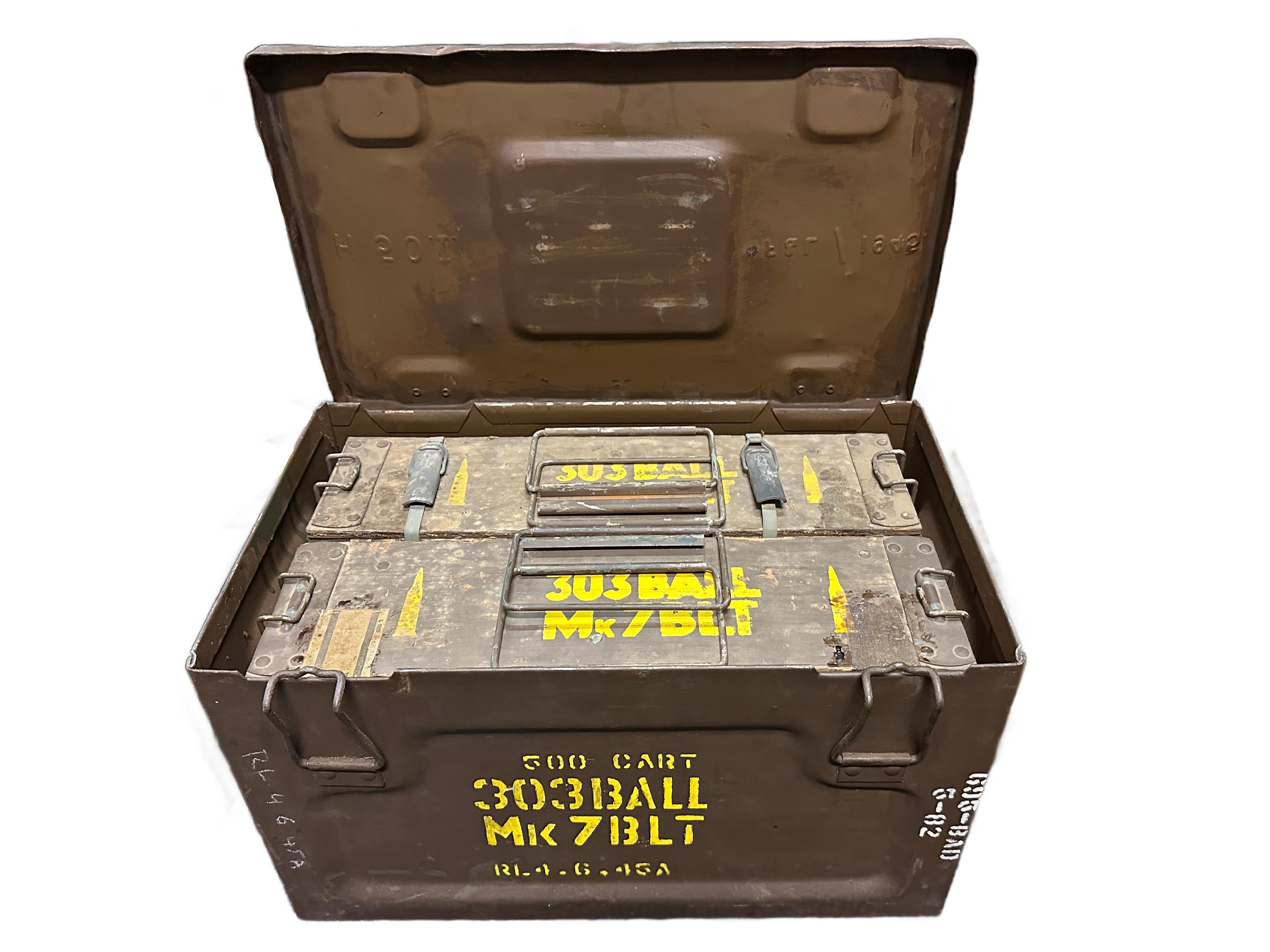 WW2 Original British 303 Ball MK7 BLT Metal Ammunition Container
