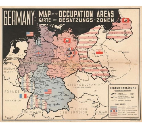 1945 Atlanta GmbH Map of Germany and Allied Occupation Zones After World War II