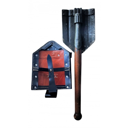 WWII German Folding Shovel + Black Leather Carrier (Original) - Photo 6