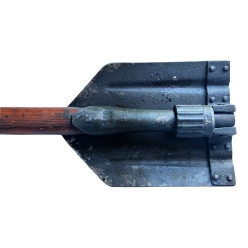 WWII German Folding Shovel + Black Leather Carrier (Original) - Photo 3