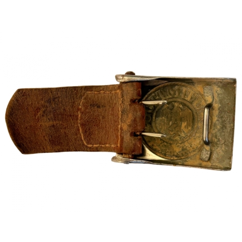 WWII German Army Heer EM Combat Buckle with Leather Tab (Original) - Photo 2
