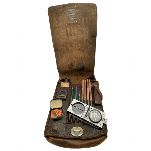 WWII German Melde Kartentasche Black Leather M1935 Mapcase with Contents Original