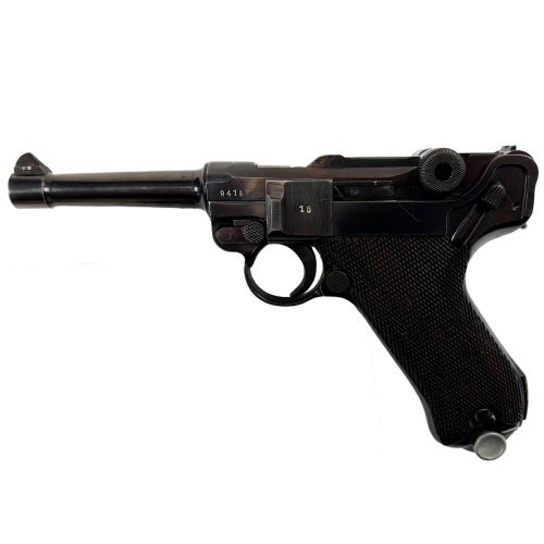 German 1940 P.08 42 CODE All-Matching Luger Pistol with Wood Checkered Grips and Matching Magazine