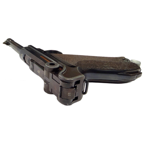 German 1940 P.08 42 CODE All-Matching Luger Pistol with Wood Checkered Grips and Matching Magazine