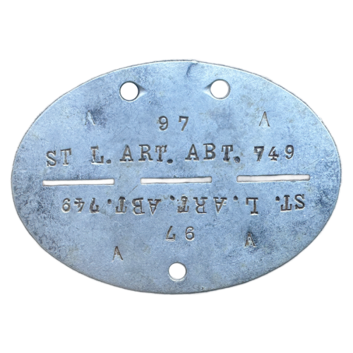 WW2 German Waffen SS ST. L. ART. ABT. Number 97 A Identification Tag Original