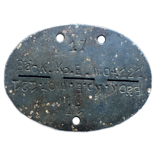 WW2 German Waffen SS Back. Kp. E mot. 121-SS Identification Tag
