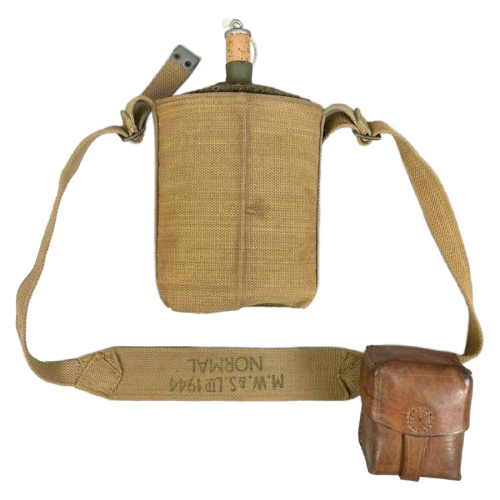 WW2 British Army P37 Pattern 37 Canteen & Khaki Carrier Pouch Shoulder Sling Image 1.png