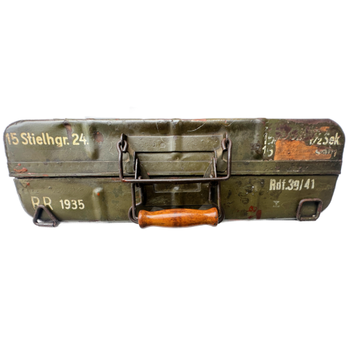 WW2 Original German Metal M24 Stick Grenade Case Dated 1940 With 5 Original Stick Grenades