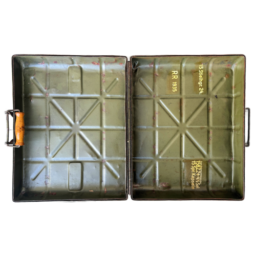 WW2 Original German Metal M24 Stick Grenade Case Dated 1940 With 5 Original Stick Grenades