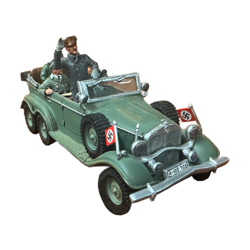 WW2 Vintage German Hand Painted Hitler Mercedes Six Wheel Staff Parade Car Metal Die cast Model and Figurines