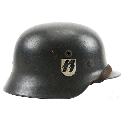 WW2 Original German M40 ET64 Single Decal SS Helmet with Liner & Leather Chin Strap 