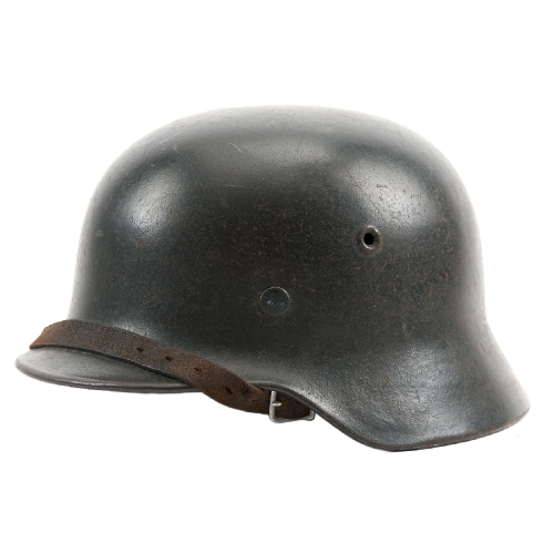 WW2 Original German M40 ET64 Single Decal SS Helmet with Liner & Leather Chin Strap 