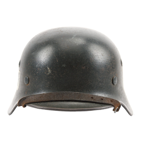 WW2 Original German M40 ET64 Single Decal SS Helmet with Liner & Leather Chin Strap 