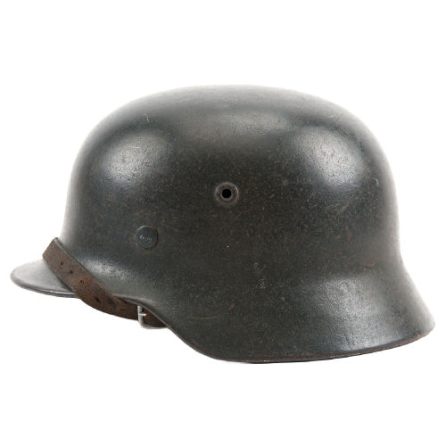 WW2 Original German M40 ET64 Single Decal SS Helmet with Liner & Leather Chin Strap 