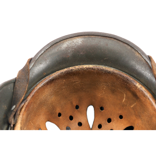 WW2 Original German M40 ET64 Single Decal SS Helmet with Liner & Leather Chin Strap 