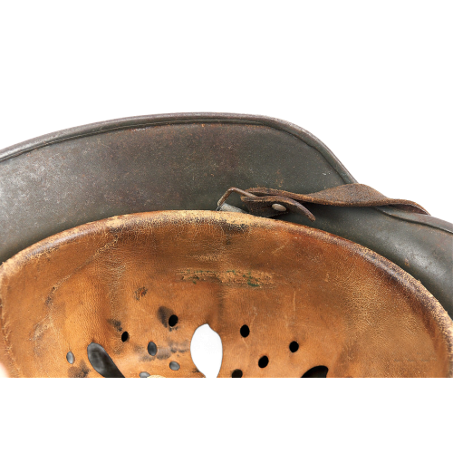 WW2 Original German M40 ET64 Single Decal SS Helmet with Liner & Leather Chin Strap 
