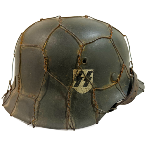 Original German Waffen SS M42 Single Decal ET64 ,Chicken Wired Helmet 