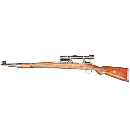 WW2 German BYF K98 All-Matching Bolt-Action Sniper Rifle & Leather Sling Dated 1944 With AJACK 4x90 Scope & Matching Turret Pattern Mounts by A. Jackenkroll Berlin