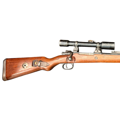 WW2 German BYF K98 All-Matching Bolt-Action Sniper Rifle & Leather Sling Dated 1944 With AJACK 4x90 Scope & Matching Turret Pattern Mounts by A. Jackenkroll Berlin