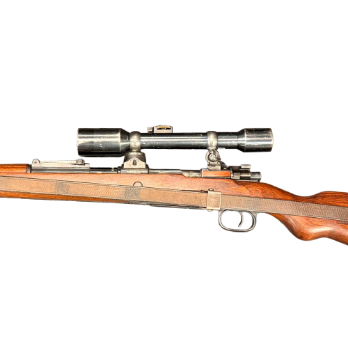 WW2 German BYF K98 All-Matching Bolt-Action Sniper Rifle & Leather Sling Dated 1944 With AJACK 4x90 Scope & Matching Turret Pattern Mounts by A. Jackenkroll Berlin