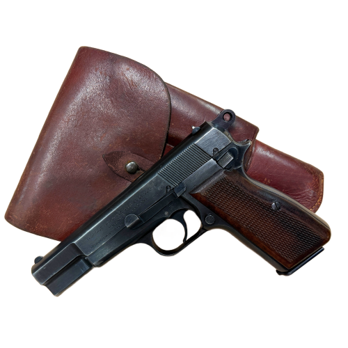 WW2 Original German Issue 9mm Browning HI-Power Caliber 9mm Pistol with Marked Leather Holster