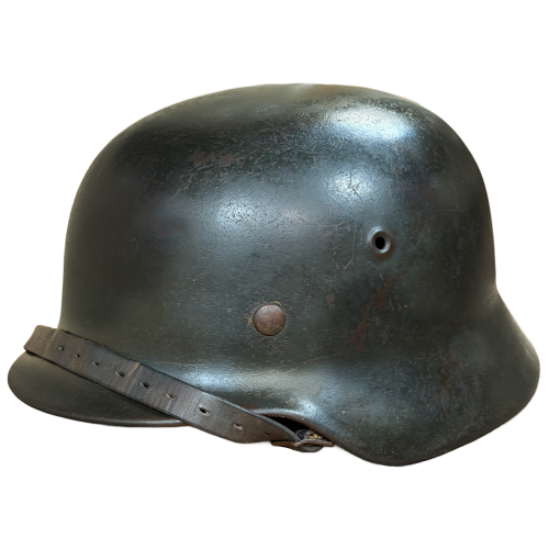 German M40 ET64 Single Decal SS Helmet with Leather Named Liner & Chin Strap