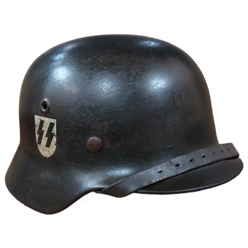 German M40 ET64 Single Decal SS Helmet with Leather Liner & Chin Strap