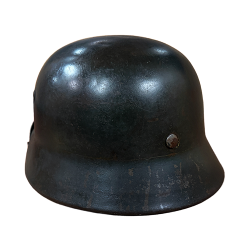 WW2 German M40 ET64 Single Decal SS Helmet with Leather Named Liner & Chin Strap (Original)  - Photo 9