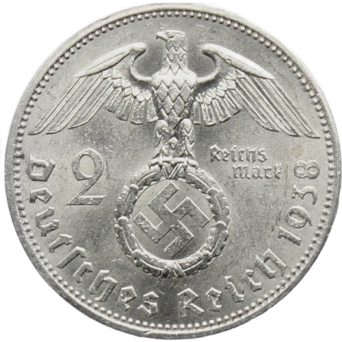 WW2 Third Reich WW2 Nazi German 2 Reichsmark Hindenburg Silver Coin w/ Swastika