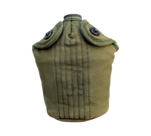 WW2 US Army 1944 Cover Canteen with Canvas Khaki Carrier By Vollrath