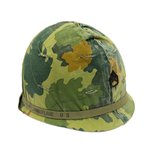 Original Veitnam War USMC Sergeant M1 Combat Helmet W/ Steinberg Liner and Mitchell Camoflage Cover