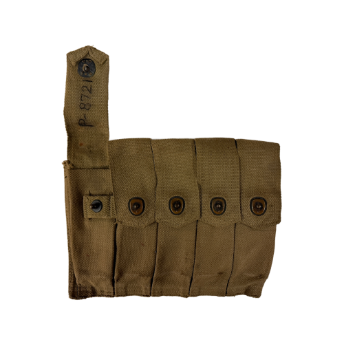 WW2 Original U.S. Thomson Machinegun 5 Pocket 20 Round Magazine Canvas Pouch Marked U.S. with Brass Star-Pull Fasteners 