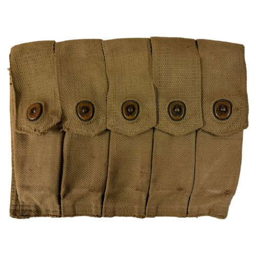  WW2 Original U.S. Thomson Machinegun 5 Pocket 20 Round Magazine Canvas Pouch Marked U.S. with Brass Star-Pull Fasteners 