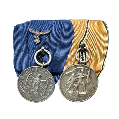 Original German Parade Mounted 4 Year Long Service Award With Eagle Luftwaffe And Entry into Austria Medal