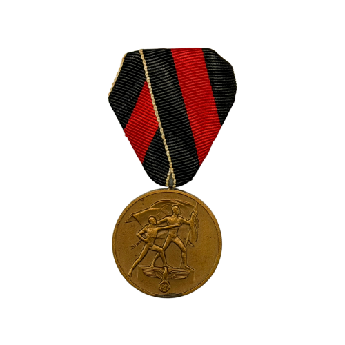 Original WW2 German Commemorative Bronze Medal of 1st October 1938 and Ribbon Mount for Sale
