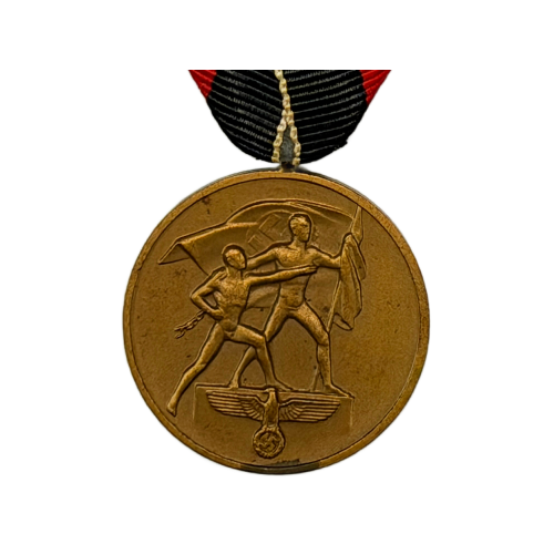 WW2 German Commemorative Bronze Medal of 1st October 1938 and Ribbon Mount (Original) - Photo 4