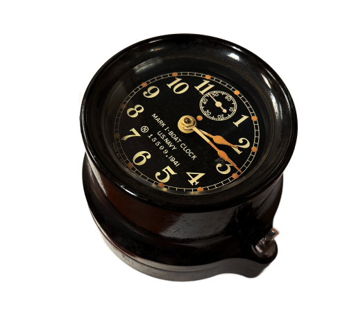 Original WW2 US Navy 1941 Mark-1 Bakelite Deck Clock with Winding Key By Seth Thomas