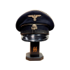 German SS Marked Black Lacquered Hardwood Helmet Display with Adjustible Insert