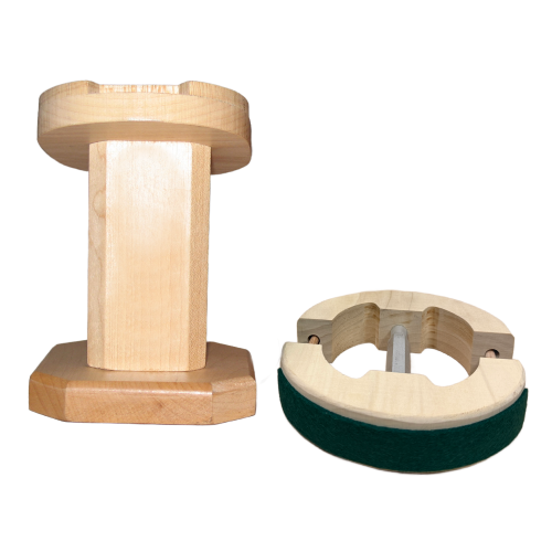 Light Oak Hardwood Pulpit Style Helmet/Visor Display Stand with Adjustible Shaper/Stretcher Insert