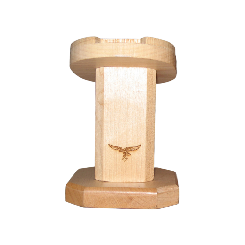 Light Oak Laser Engraved Hardwood Pulpit Style Helmet/Visor Display Stand with Adjustible Shaper/Stretcher Insert 