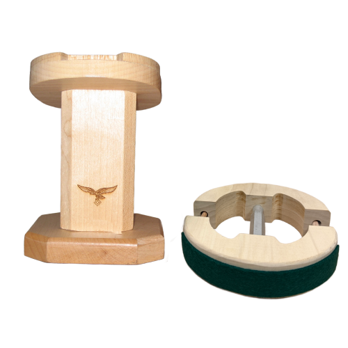 Light Oak Laser Engraved Hardwood Pulpit Style Helmet/Visor Display Stand with Adjustible Shaper/Stretcher Insert 