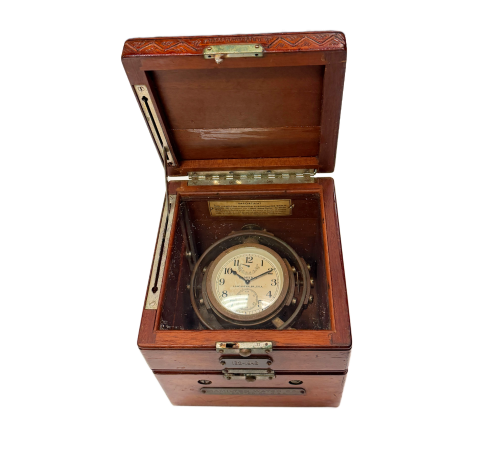 WW2 Original Marine Hamilton Ship Chronometer Model 22 in 3 Tier Mahogany Gimbaled Box 