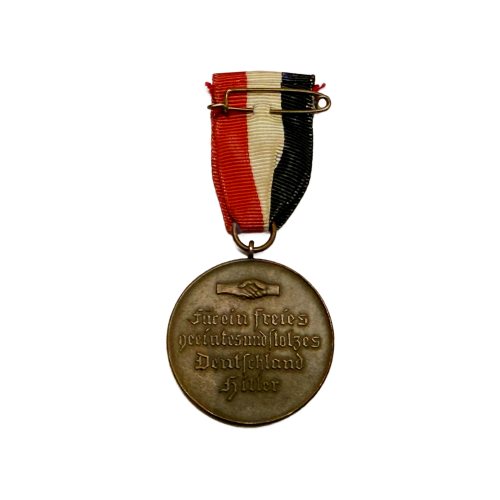 German 1933 Hindenburg/Hitler Unity Medel In Bronze with National Tri-Color Ribbon Pinback Hanger