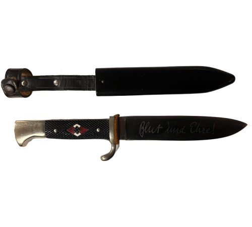 WW2 Original German 1937 RZM M7/2 Hitler Youth Knife with Motto/Scabbard