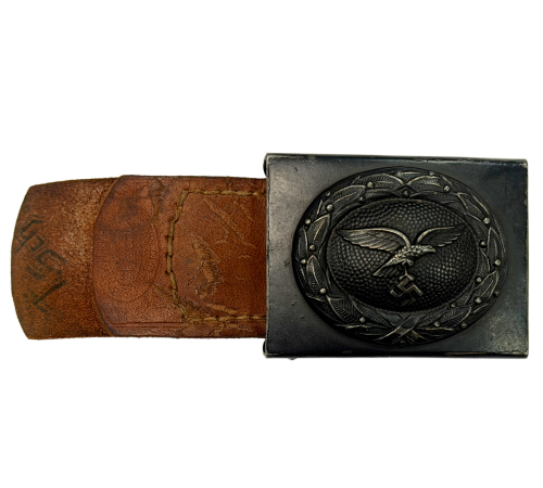WW2 Original German 1941 Luftwaffe Steel Belt Buckle with Leather Tab 