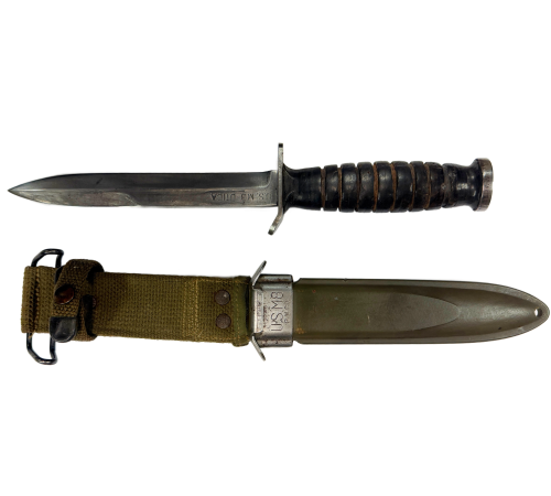  WW2 Original US M3-UTICA Combat Fighting Knife with USM8 B.M.CO. Scabbard & Wire Hook