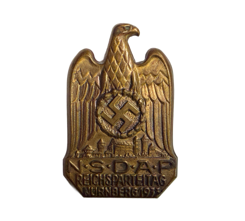 German 1933 NSDAP Reichsparteitag Nuremberg Rally Badge in Hollow-backed Brass
