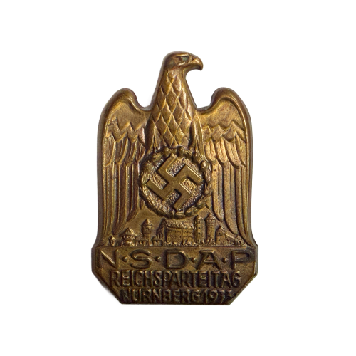German 1933 NSDAP Reichsparteitag Nuremberg Rally Badge in Hollow-backed Brass