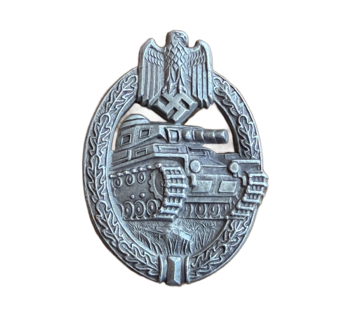 WW2 Original German Panzer Assault Tank Badge by Hermann Aurich in Silver
