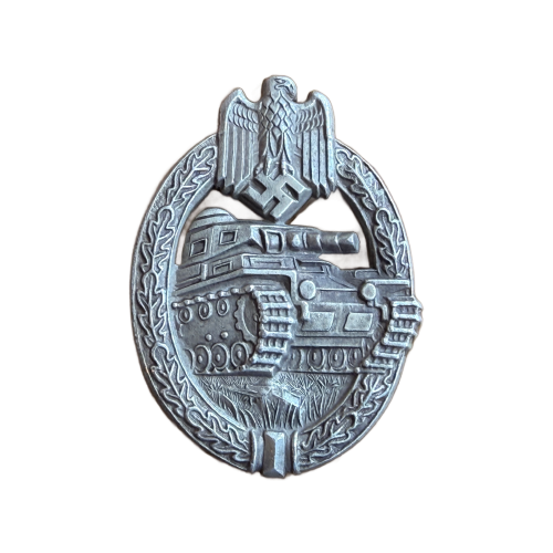 WW2 Original German Panzer Assault Tank Badge by Hermann Aurich in Silver
